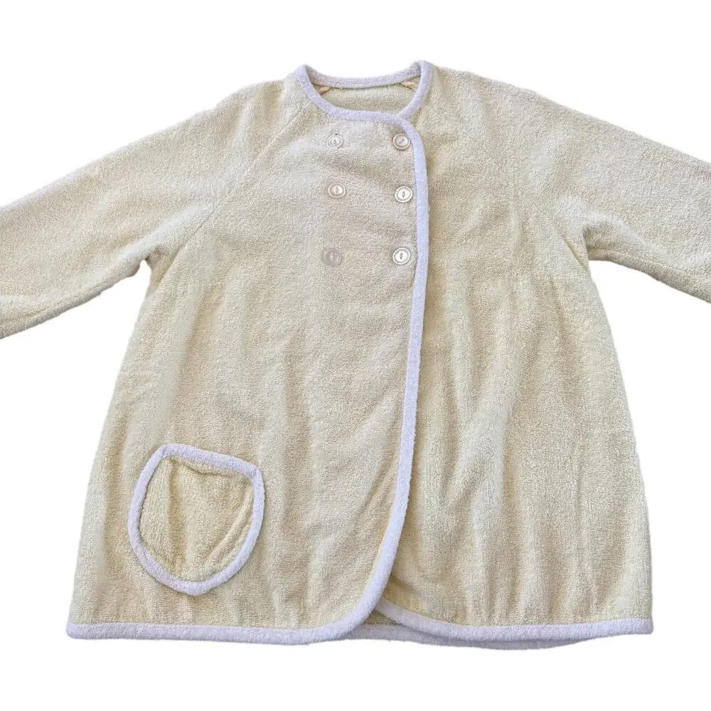 1960s Unbranded Cream Terry Cloth Button Housecoat yellow medium
